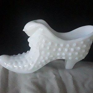 Milk Glass Hobnail Shoe